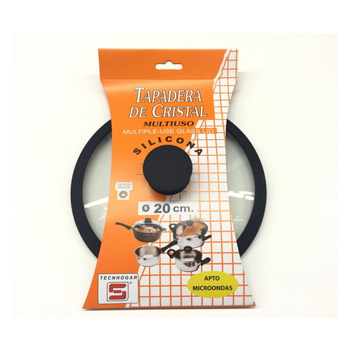 TAPA CRISTAL ARO Y POMO DE SILICONA 20CM TECNHOGAR