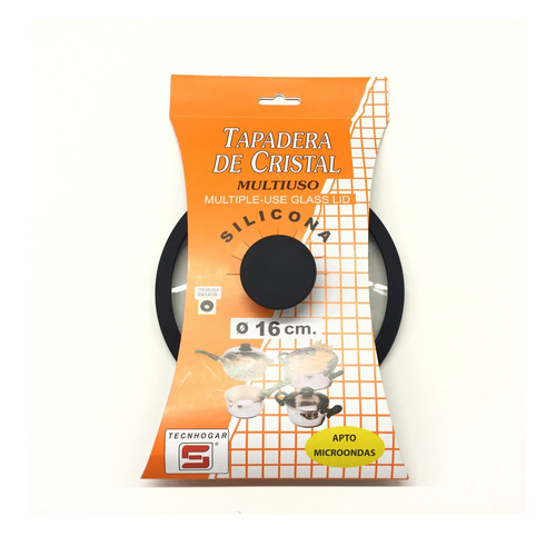 TAPA CRISTAL ARO Y POMO DE SILICONA 16CM TECNHOGAR