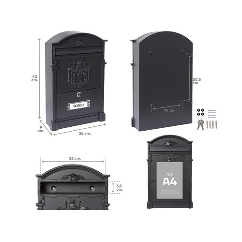 BUZON VINTAGE RESIDENCIA ALUMINIO NEGRO EXTERIOR ARREGUI