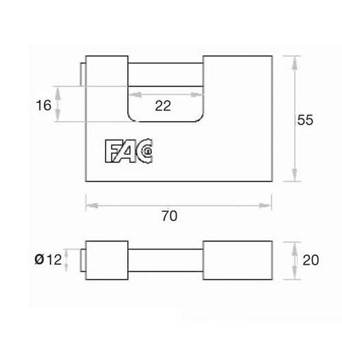 CANDADO RECTANGULAR LATON ARCO ENDURECIDO FAC