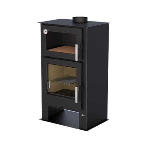 GIJON ESTUFA LEÑA CON HORNO Y LEÑERO 9KW BRONPI