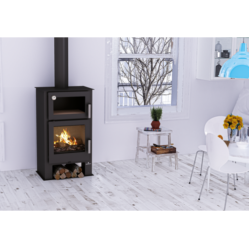 GIJON ESTUFA LEÑA CON HORNO Y LEÑERO 9KW BRONPI