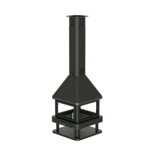 HUELVA CHIMENEA CENTRAL 4 CRISTALES CON LEÑERO Y DOBLE PUERTA 20KW BRONPI