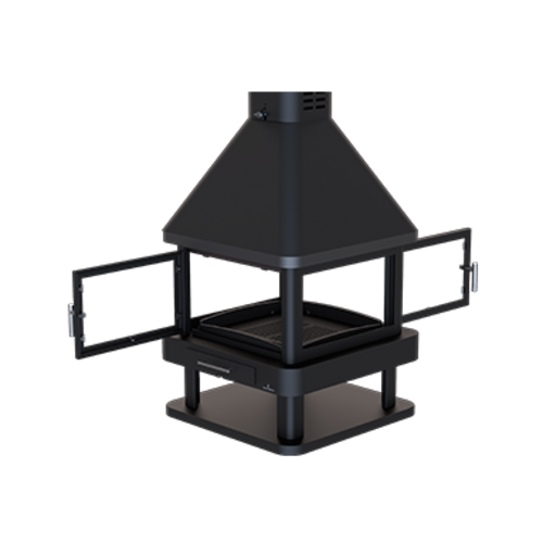 HUELVA CHIMENEA CENTRAL 4 CRISTALES CON LEÑERO Y DOBLE PUERTA 20KW BRONPI