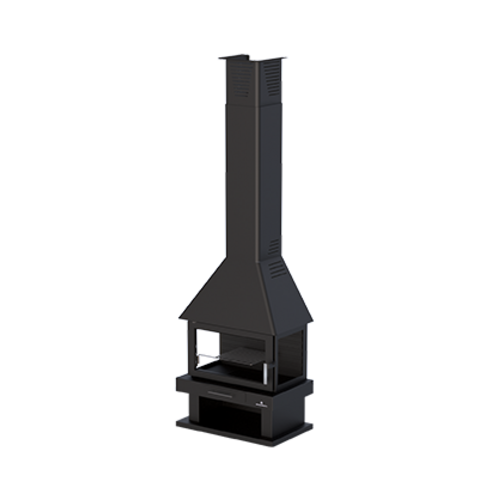 HUESCA CHIMENEA CON 3 CRISTALES Y LEÑERO 13 KW BRONPI