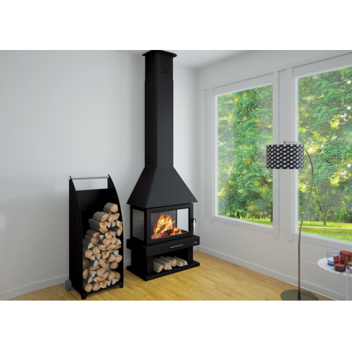 HUESCA CHIMENEA CON 3 CRISTALES Y LEÑERO 13 KW BRONPI