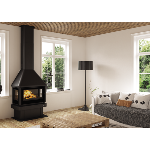 LISBOA 3 CRISTALES VISION CHIMENEA CON LEÑERO Y TURBINA 13KW BRONPI