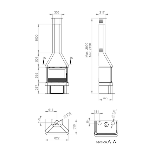 LISBOA VISION CHIMENEA CON LEÑERO Y TURBINA 15KW BRONPI