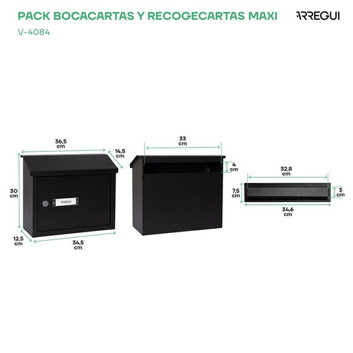 PACK BOCACARTAS Y BUZON ACERO NEGRO ARREGUI